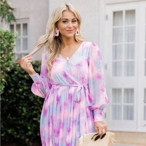 My Dearest Darling Watercolor Maxi Dress-Pink Lily SZ Medium